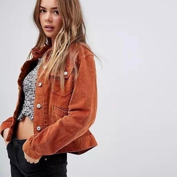 Free People Nelson Corduroy Jacket In Terracotta Button Front Womens XS - Picture 1 of 11